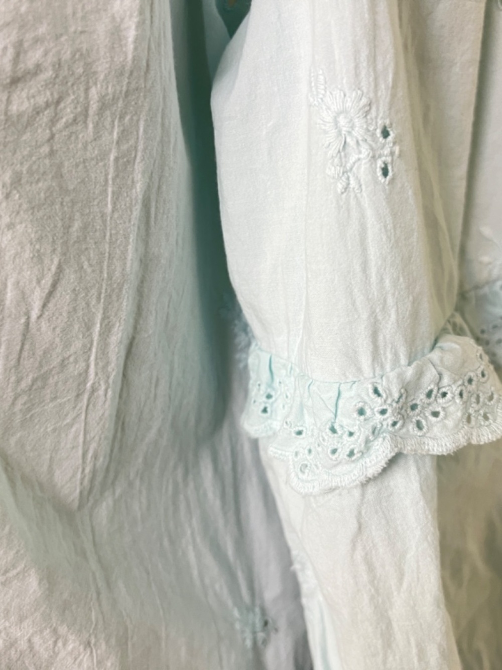 Women's Cotton Eyelet-Front 3/4-Puff Sleeve Blouse Size Plus XXL - Picture 5 of 14